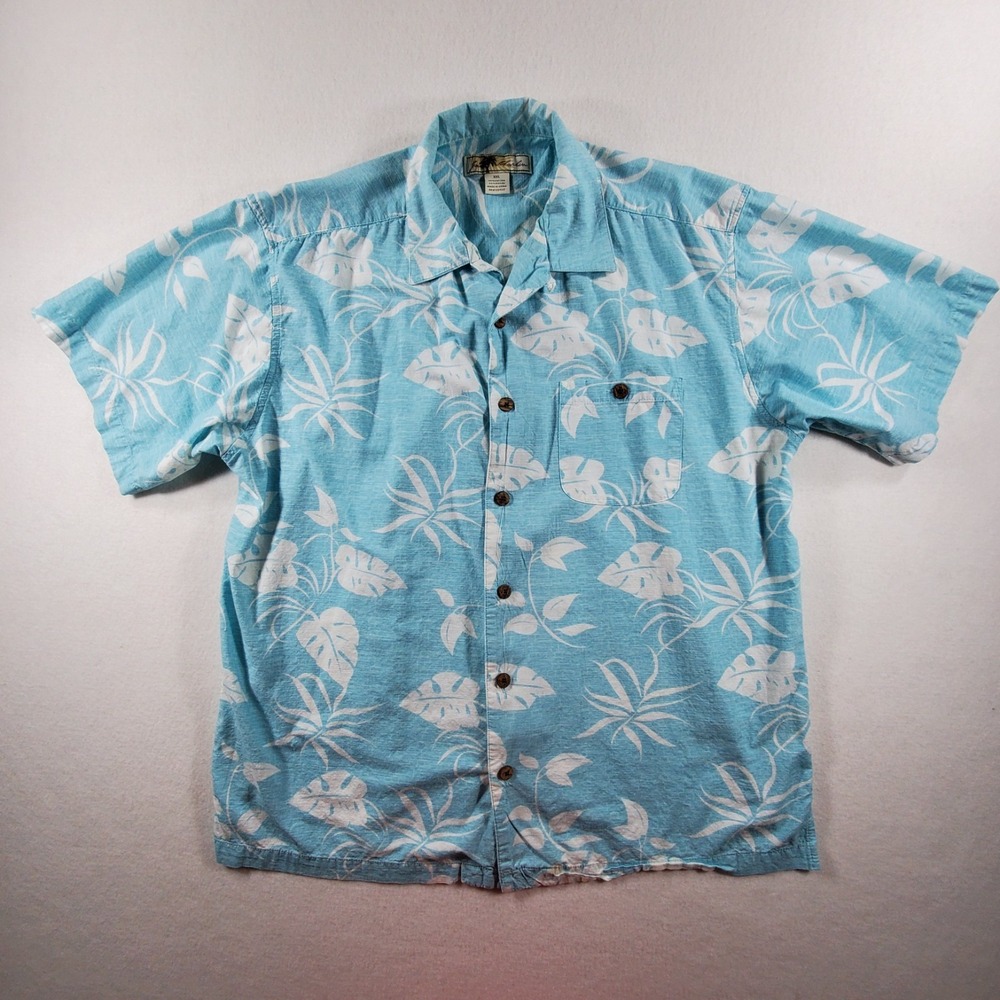 Joe Marlin Hawaiian Shirt Mens XXL Blue Tropical‎ Button Front Beach